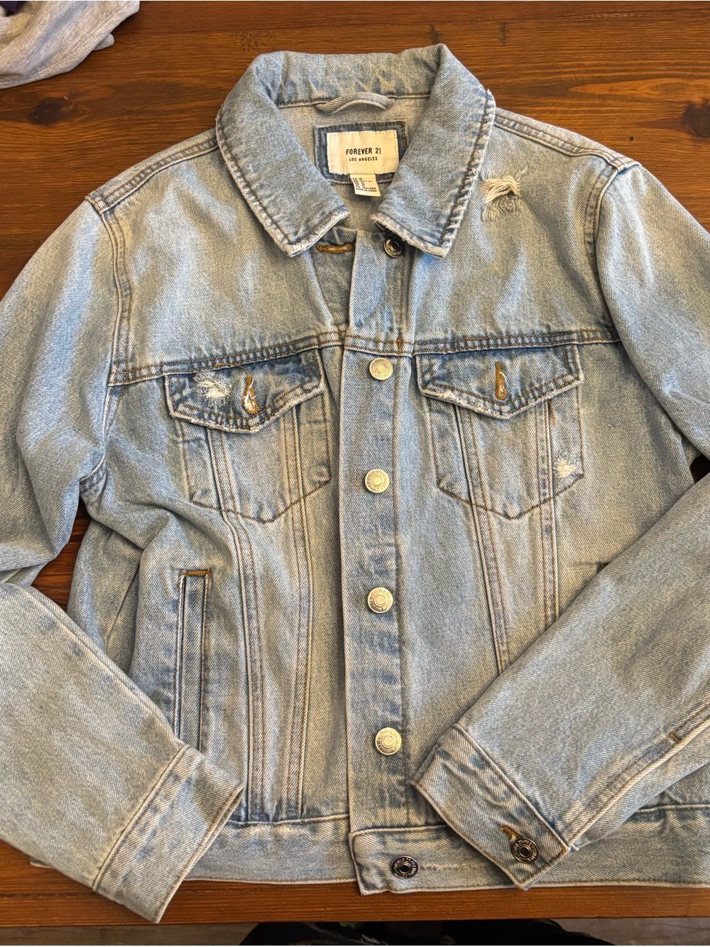 Forever 21 Kids Light Blue Distressed Denim Jacket